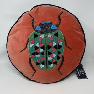 Jonathon Adler Round  Embroidered Beaded Multicolor Last Bug Beatle NWT